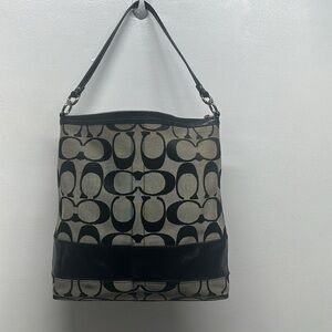 Coach Chelsea Signature Stripe Hobo Bag Shoulder Purse Canvas 12824 Black Gray